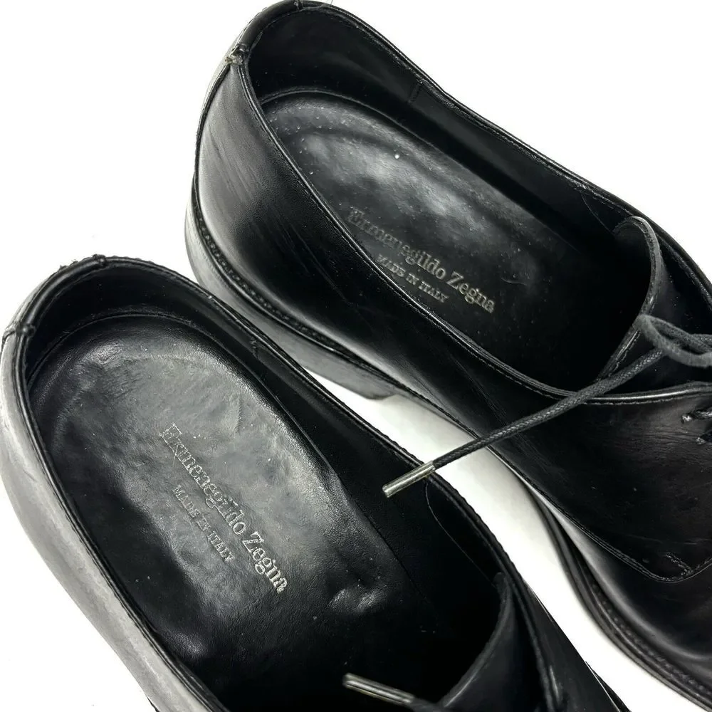 Ermenegildo Zegna Leather Oxford Shoes Black Men's‎ US 9 Fatte A Mano Italy EUC